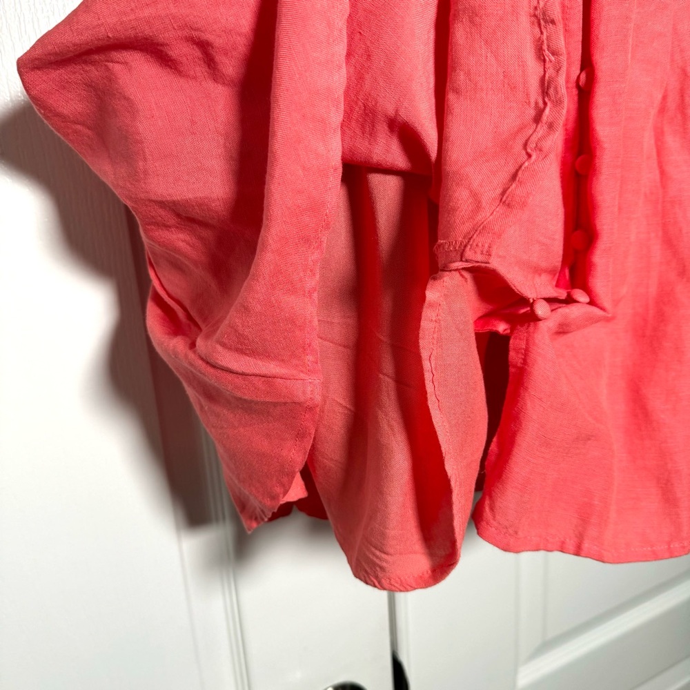 Anthropologie Katerina Button Front Puff Sleeve Mini Dress Coral Size M NWT - Picture 10 of 12